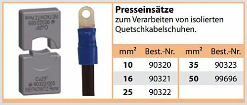 90321 Press inserts 16mm² for insulated crimp terminals Weitkowitz