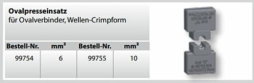 99754 Oval crimp inserts 6 mm² for oval connectors, Weitkowitz wave crimp mould