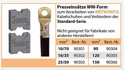 90306 Press inserts 150mm² for Weitkowitz cable lugs and connectors from the standard series